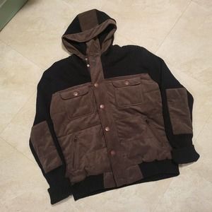 Nifty Genius Mens L‎ Large Black Brown Hooded Outdoor Hiking Sweater Jacket